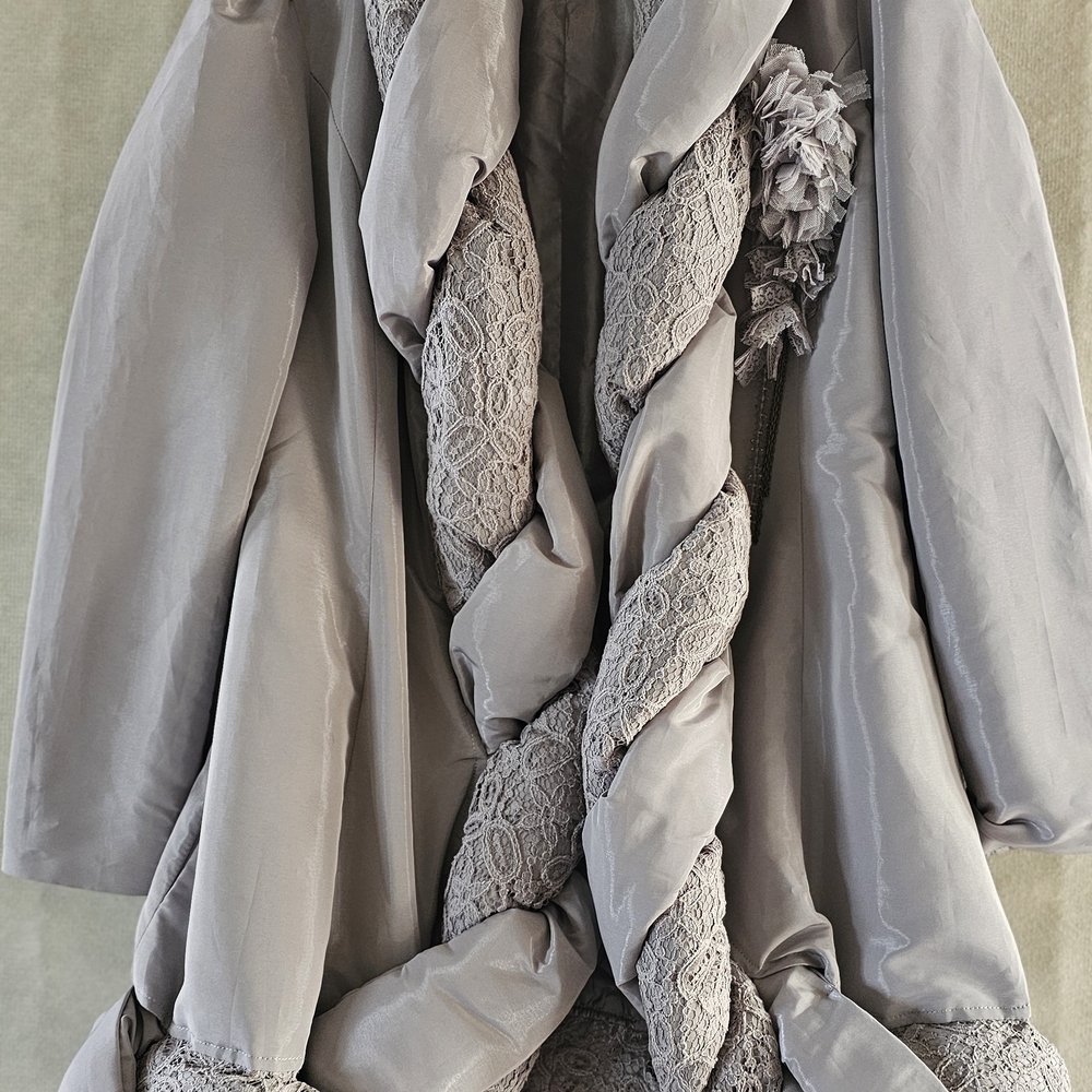 Ryu Light Gray Lace-Trim Trench Coat